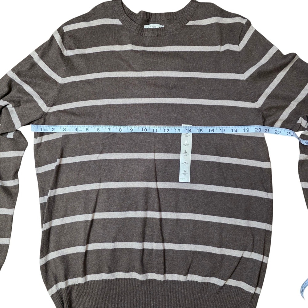 Sonoma Life Style Mens Striped Crew Neck Long Sleeve Sweater Size L Brown - Picture 2 of 7